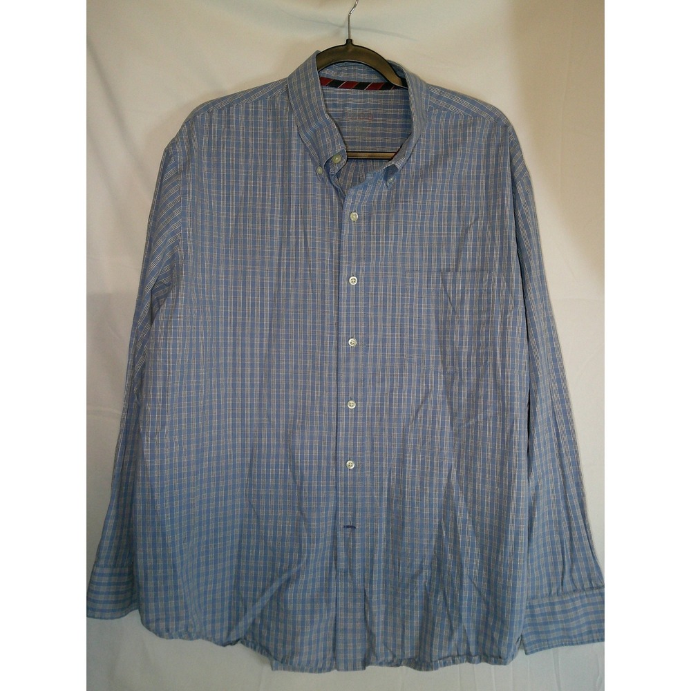 IZOD Mens Button Down Shirt Long Sleeve Plaid Blue Casual XL